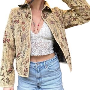 Tally ho NEW WITH TAGS vintage tan textured reversible blue floral button up